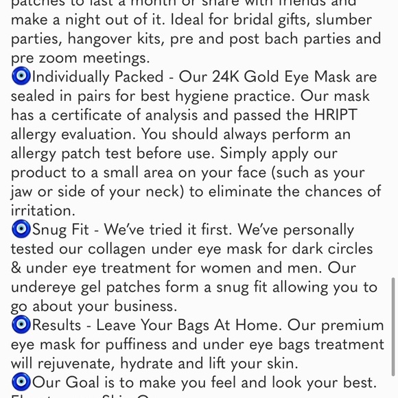 30 Pairs Under Eye Patches - 24K Gold Eye Mask - Under Eye Mask for Dark Circles - Picture 7 of 7